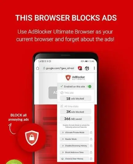 AdBlocker Ultimate Browser - скриншот 1
